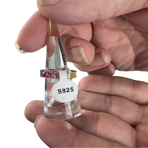 GM CN 925 Sterling Silver 3 mm Rainbow CZs Eternity Ring Size 6 Gay Pride 3g New - Picture 3 of 15